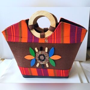 Women handbag, hand-made fabric bag.